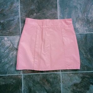 Pink leather high waist mini skirt